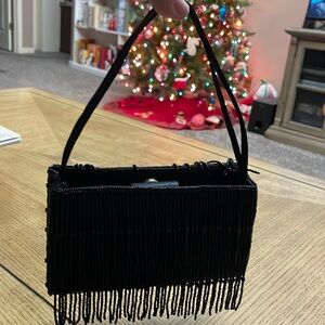 Black Satin Beaded Evening Bag